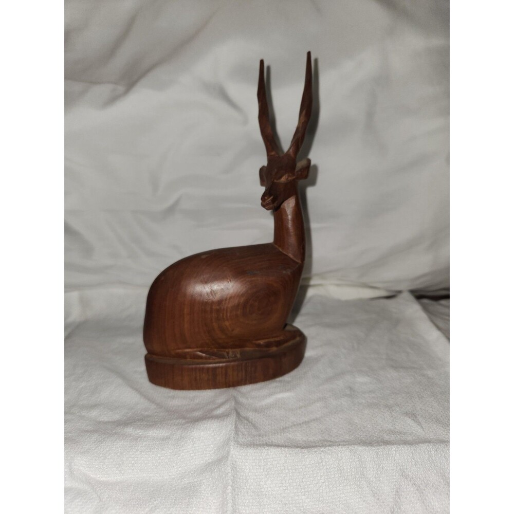 Gazelle Antelope Figurine Hand Carved Wood Wooden 8” Tall African Art Safari